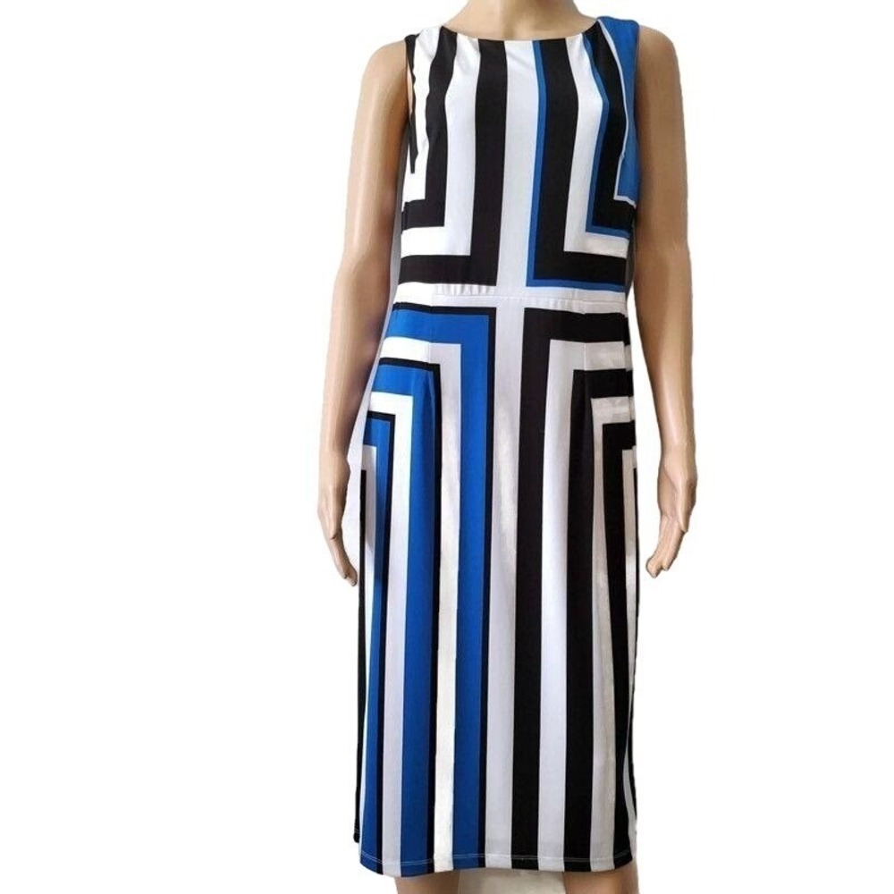Maggy London Womens Stripe Printed Sleeveless Sheath Jersey Midi Dress Sz 10 NWT - Picture 3 of 14